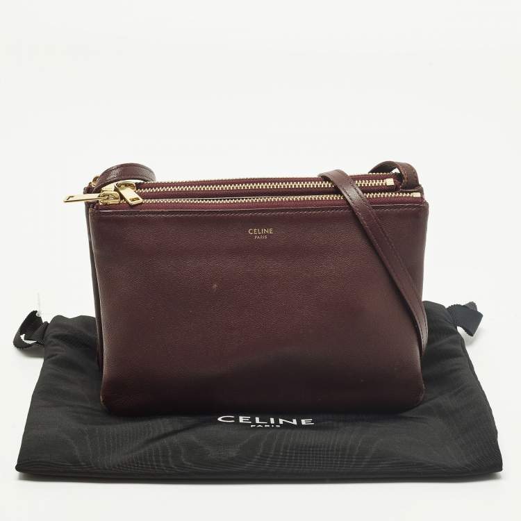 Pre Owned Celine Trio Small Burgundy Leather Crossbody Bag