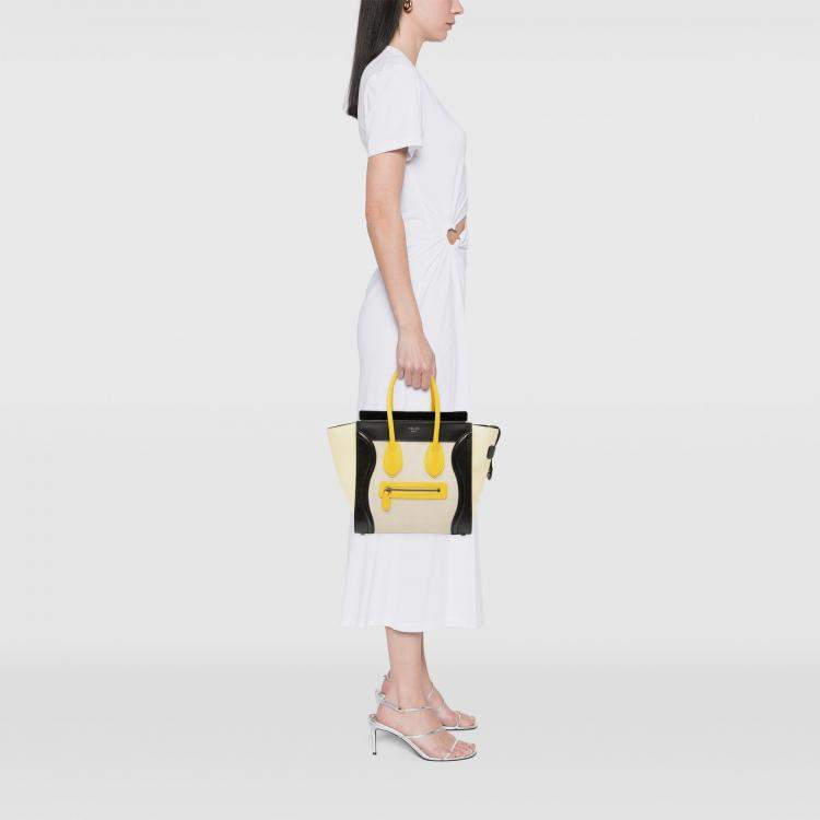 Pre Owned Celine Brown Micro Tricolor Canvas and Leather Luggage Tote