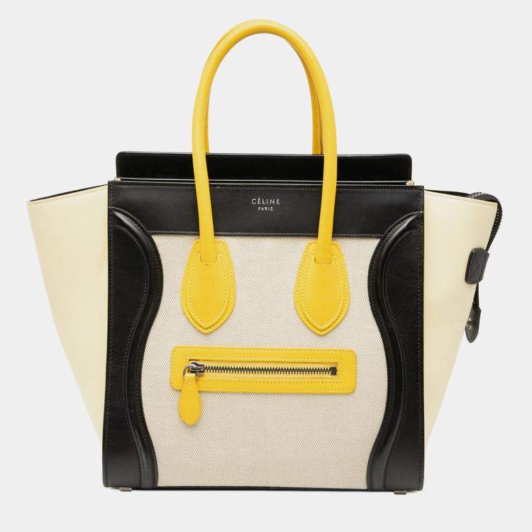 Pre Owned Celine Brown Micro Tricolor Canvas and Leather Luggage Tote