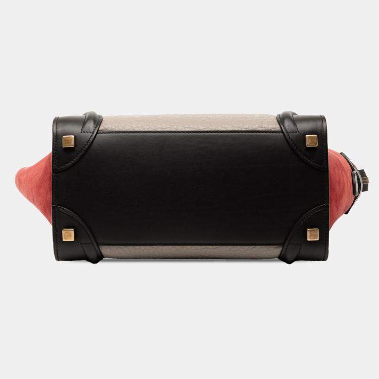 Pre Owned Celine Brown Micro Tricolor Leather Luggage Tote