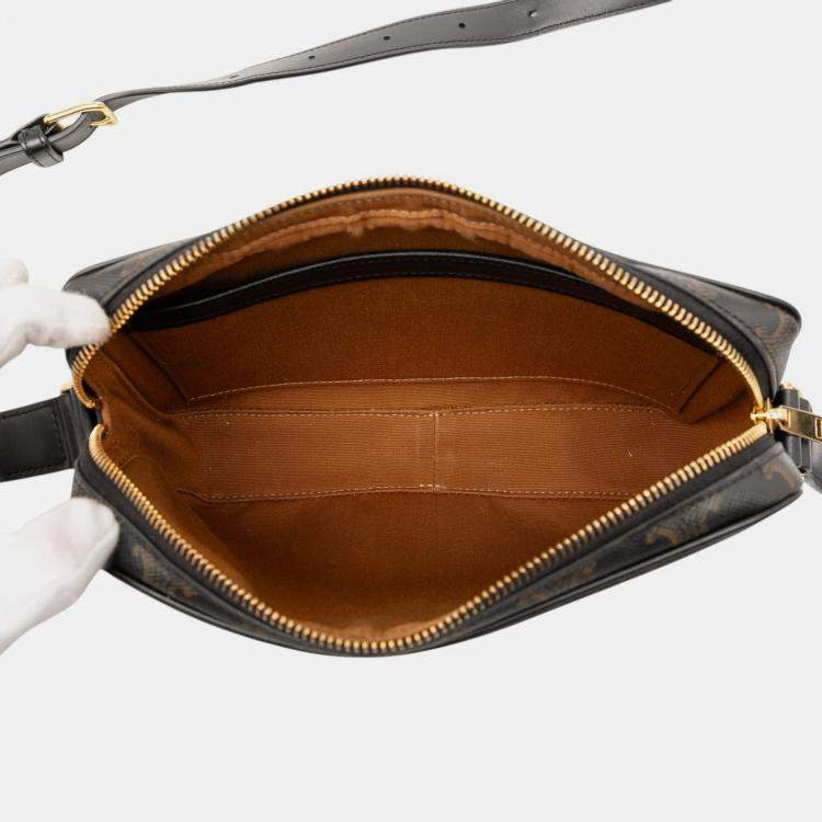 Pre Owned Celine Brown Medium Triomphe Coated Canvas Logo Crossbody
