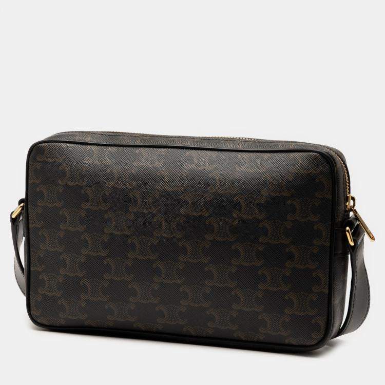 Pre Owned Celine Brown Medium Triomphe Coated Canvas Logo Crossbody