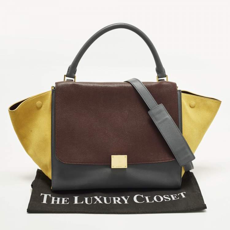 Pre Owned Celine Tricolor Leather and Suede Medium Trapeze Top Handle Bag