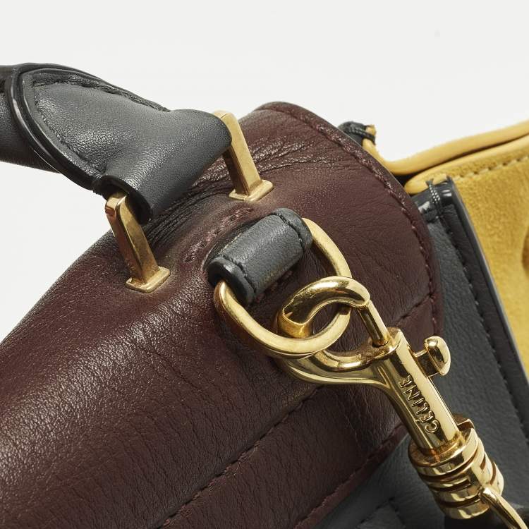 Pre Owned Celine Tricolor Leather and Suede Medium Trapeze Top Handle Bag