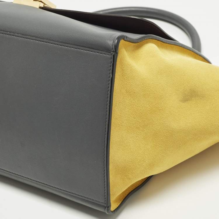 Pre Owned Celine Tricolor Leather and Suede Medium Trapeze Top Handle Bag