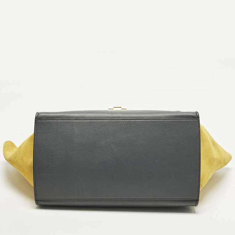 Pre Owned Celine Tricolor Leather and Suede Medium Trapeze Top Handle Bag