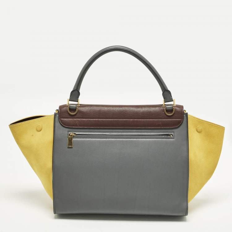 Pre Owned Celine Tricolor Leather and Suede Medium Trapeze Top Handle Bag