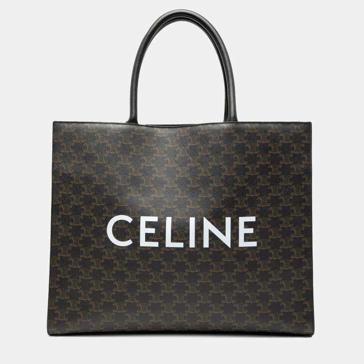 Pre Owned Celine Brown Medium Triomphe Coated Canvas Cabas Horizontal Tote