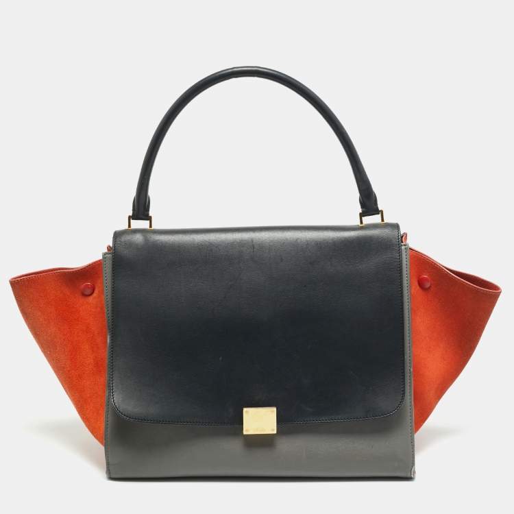 Pre Owned Celine Trapeze Large Tricolor Leather and Suede Top Handle Bag