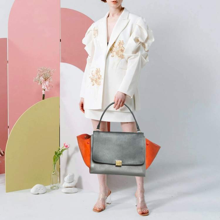 Pre Owned Celine Trapeze Large Tricolor Leather and Suede Top Handle Bag