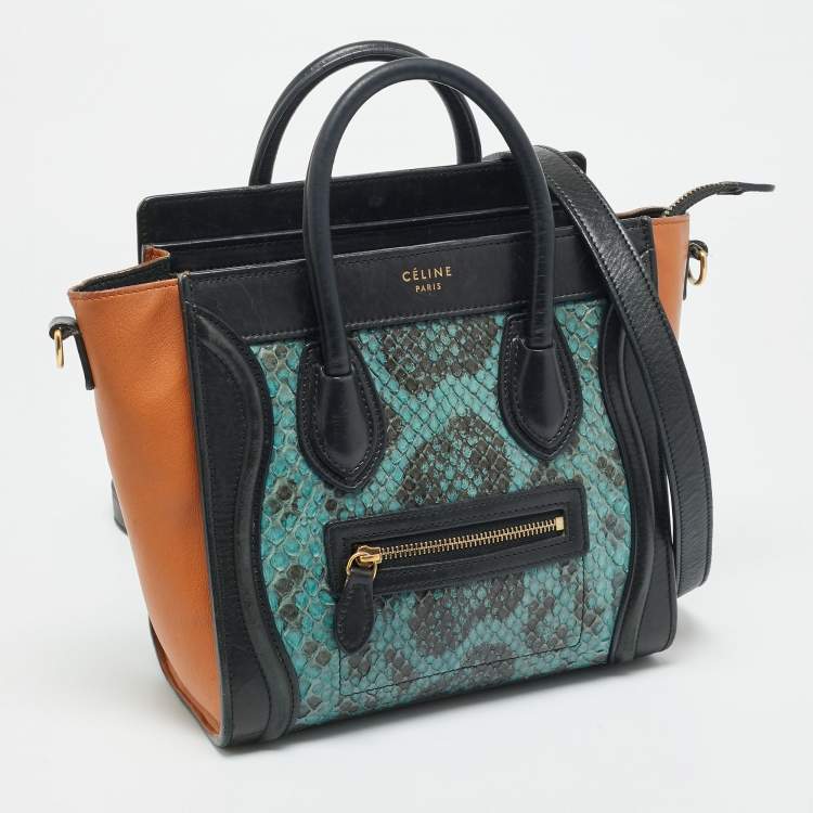 Pre Owned Celine Luggage Nano Tricolor Python and Leather Tote