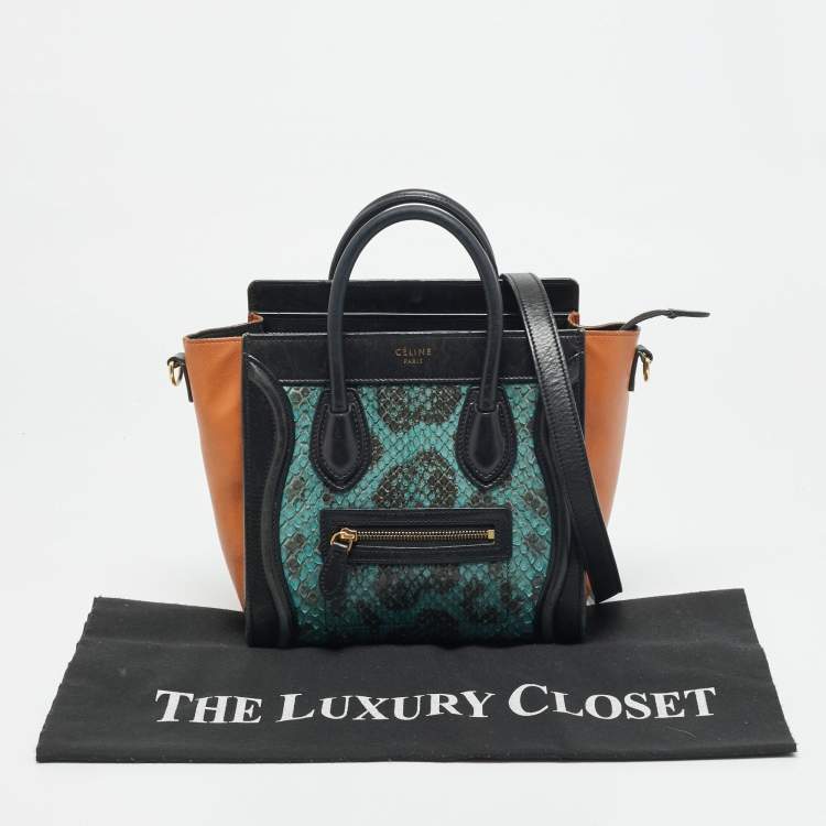 Pre Owned Celine Luggage Nano Tricolor Python and Leather Tote