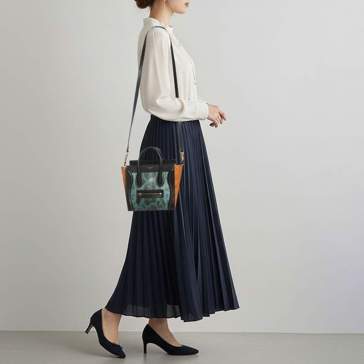 Pre Owned Celine Luggage Nano Tricolor Python and Leather Tote