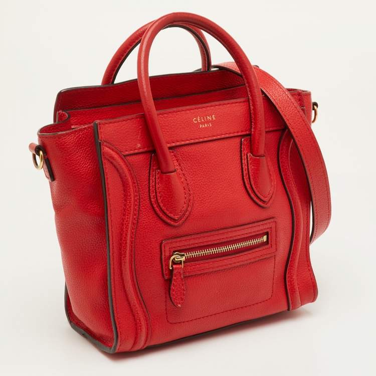 Pre Owned Celine Luggage Nano Red Leather Tote