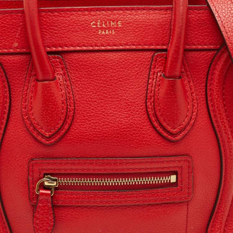 Pre Owned Celine Luggage Nano Red Leather Tote