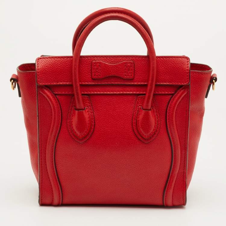 Pre Owned Celine Luggage Nano Red Leather Tote