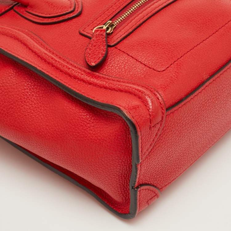 Pre Owned Celine Luggage Nano Red Leather Tote