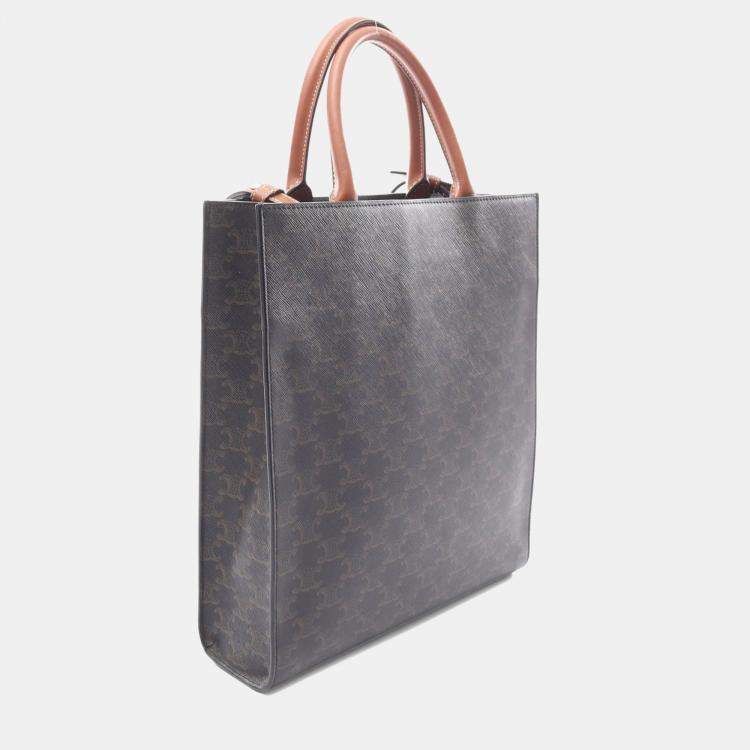 Pre Owned Celine Vertical Cabas Triomphe Small Brown Canvas and Leather Tote Bag