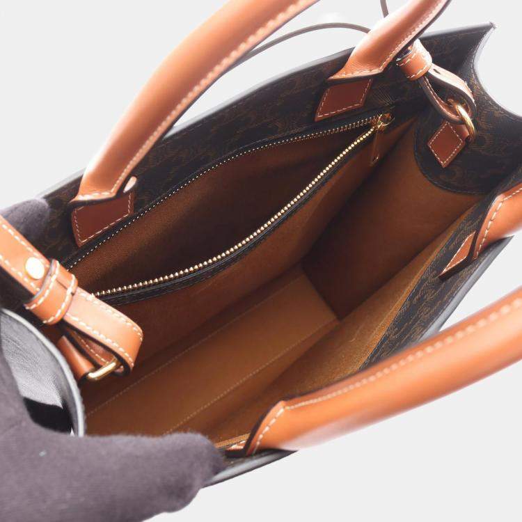 Pre Owned Celine Vertical Cabas Triomphe Small Brown Canvas and Leather Tote Bag