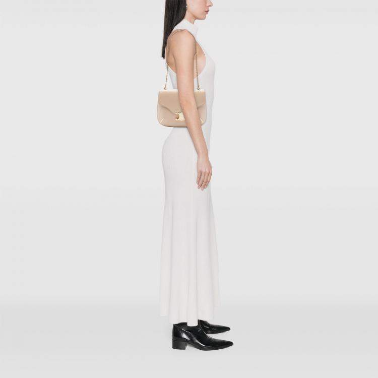 Pre Owned Celine Brown Teen Shiny Calfskin Triomphe Besace Clea Chain Crossbody