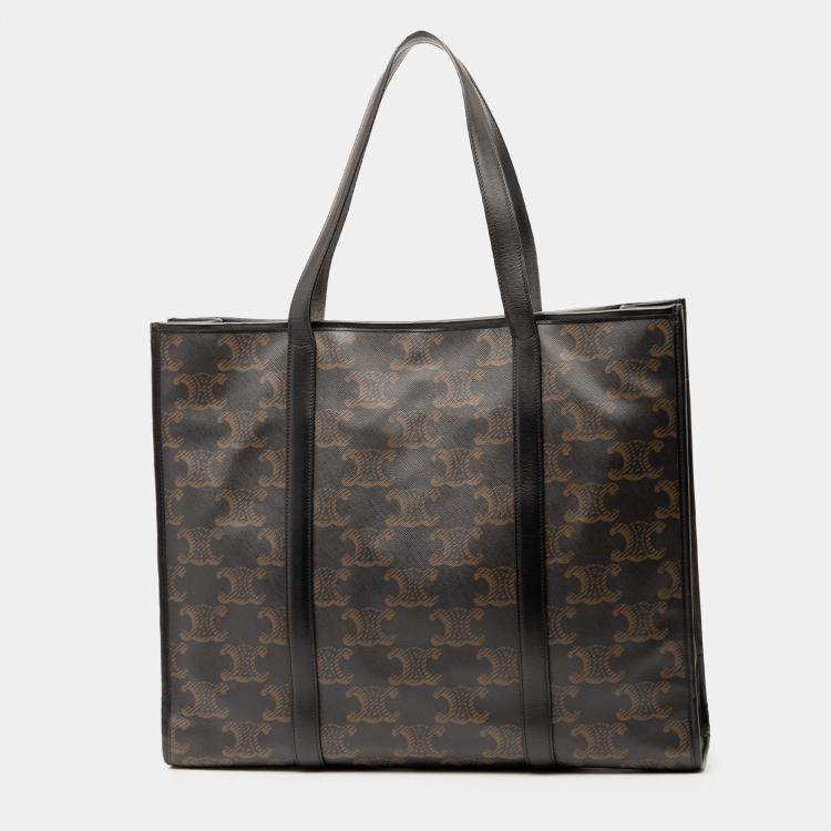 Pre Owned Celine Brown XL Triomphe Coated Canvas Cabas Tote