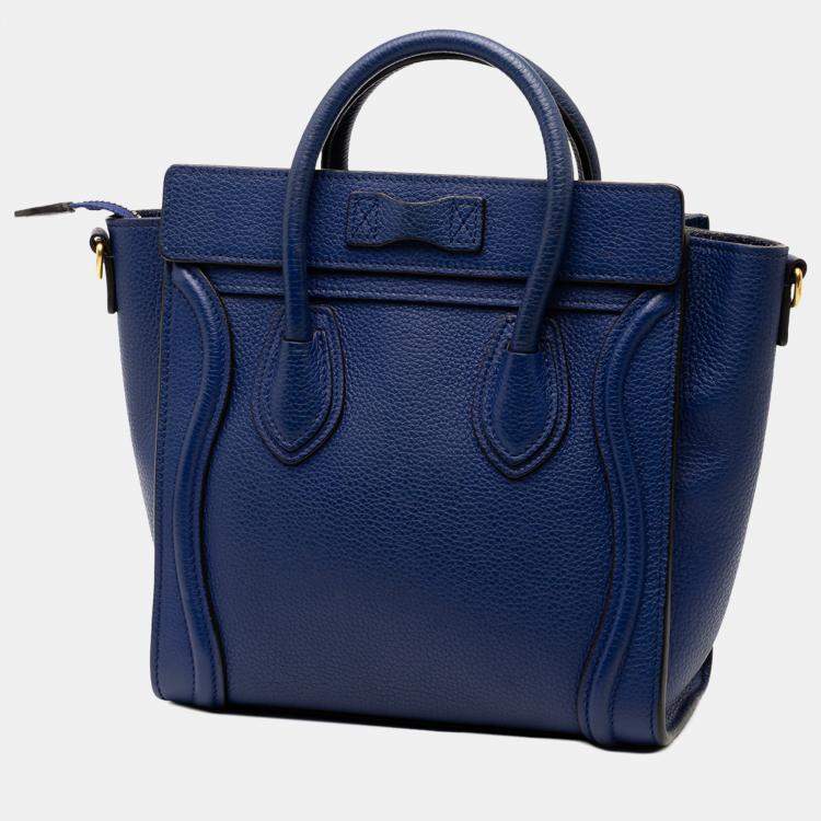 Pre Owned Celine Blue Nano Leather Luggage Tote