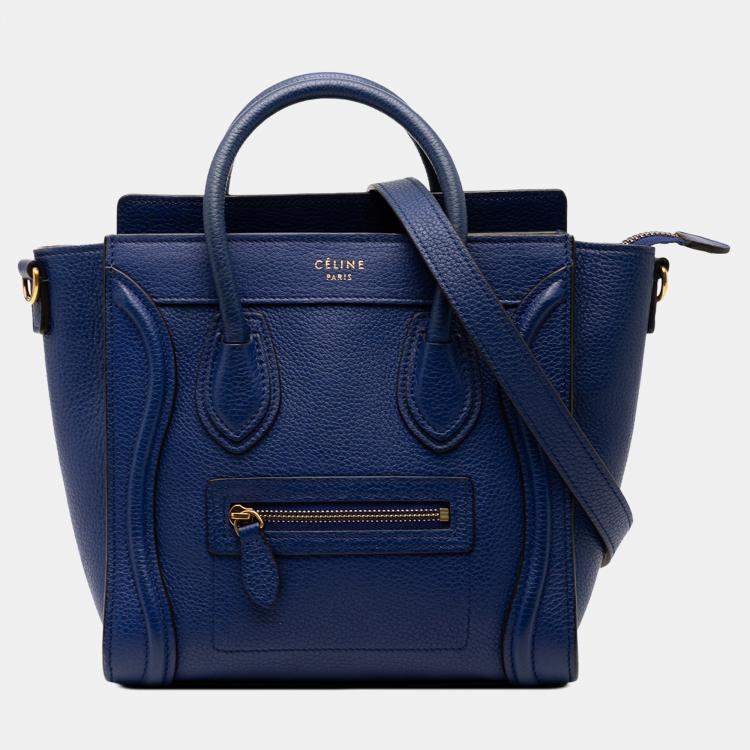 Pre Owned Celine Blue Nano Leather Luggage Tote