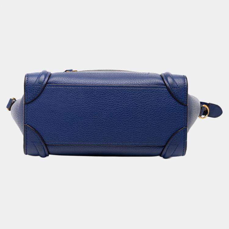 Pre Owned Celine Blue Nano Leather Luggage Tote