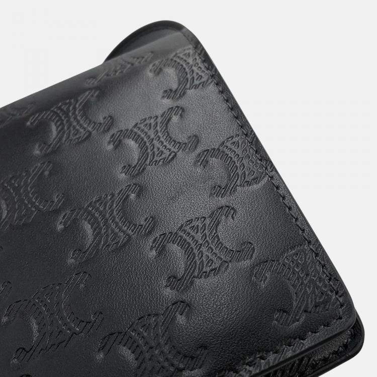 Pre Owned Celine Triomphe Horizontal Sleeve Shoulder Bag Black Leather