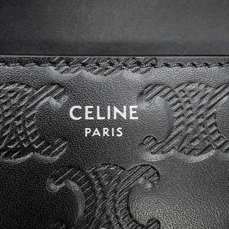 Pre Owned Celine Triomphe Horizontal Sleeve Shoulder Bag Black Leather