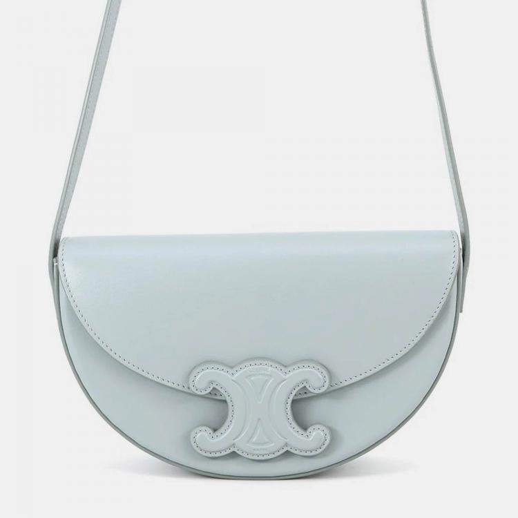 Pre Owned Celine Cuir Triomphe Buzas Shoulder Bag Light Blue Calf Leather