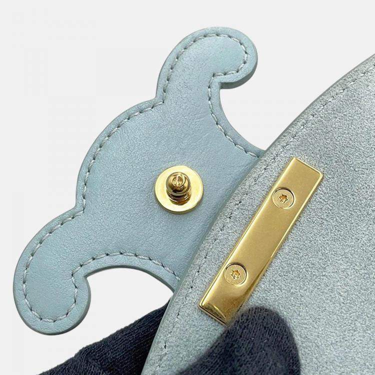 Pre Owned Celine Cuir Triomphe Buzas Shoulder Bag Light Blue Calf Leather