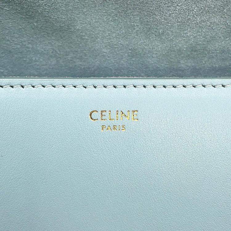 Pre Owned Celine Cuir Triomphe Buzas Shoulder Bag Light Blue Calf Leather