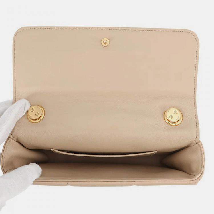Pre Owned Celine Mono Chrome Chain Shoulder Bag Beige Leather