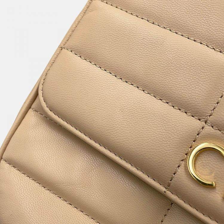 Pre Owned Celine Mono Chrome Chain Shoulder Bag Beige Leather