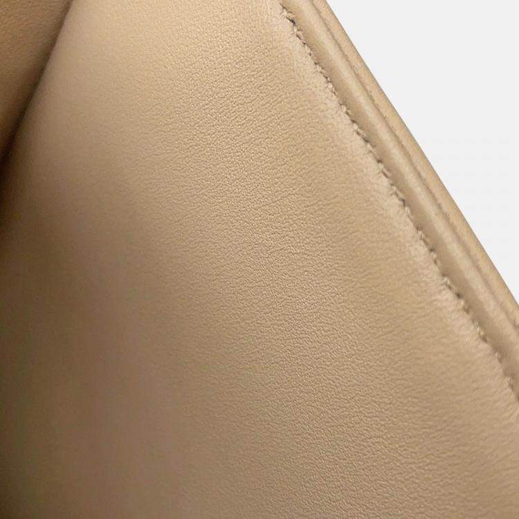 Pre Owned Celine Mono Chrome Chain Shoulder Bag Beige Leather