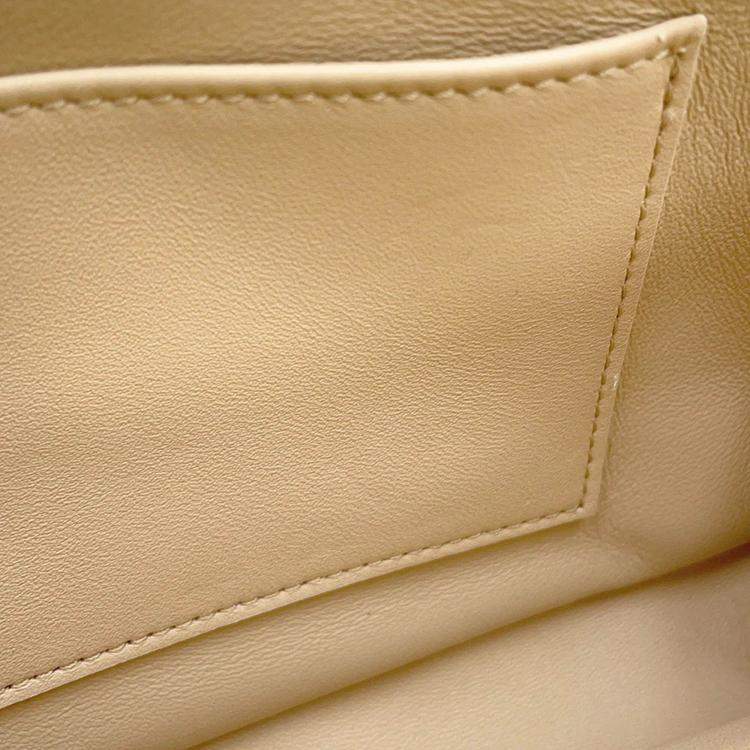 Pre Owned Celine Mono Chrome Chain Shoulder Bag Beige Leather