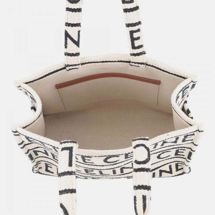 Pre Owned Celine Kabataï­ Tote Bag White/Black Cotton Size Large