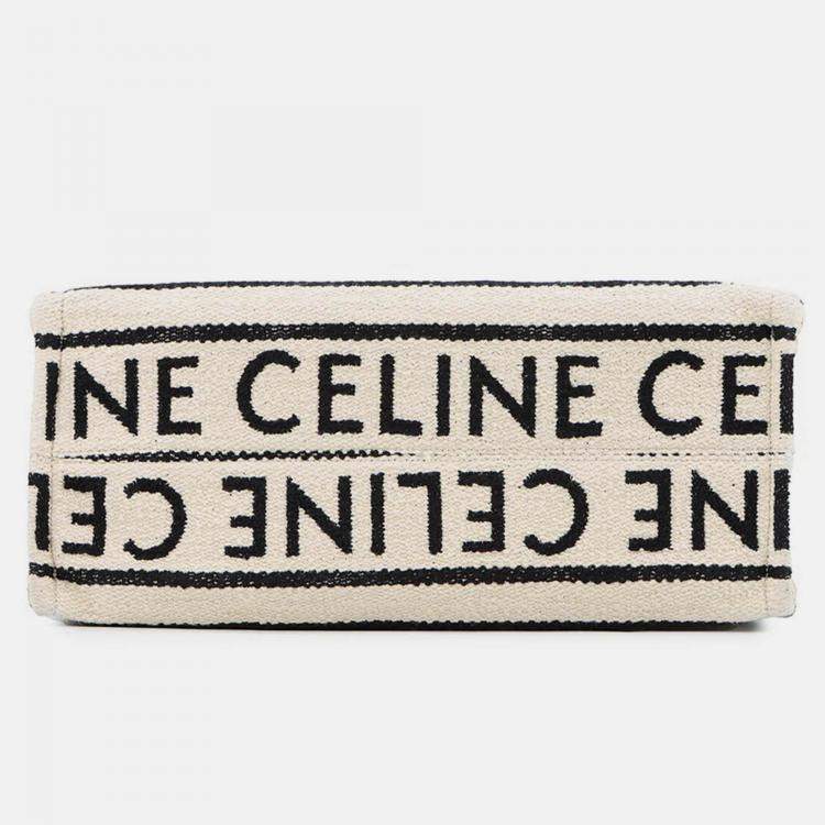 Pre Owned Celine Kabataï­ Tote Bag White/Black Cotton Size Large