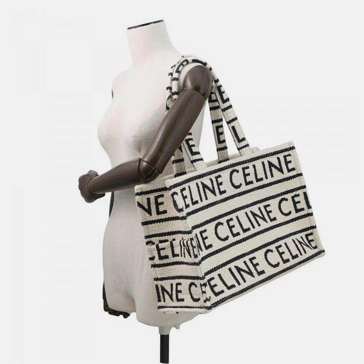 Pre Owned Celine Kabataï­ Tote Bag White/Black Cotton Size Large