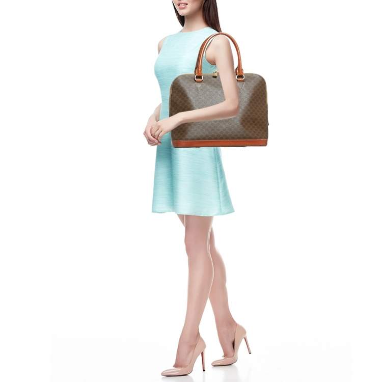 Pre Owned Celine Brown Macadam Print Coated Canvas and Leather Dome Bag