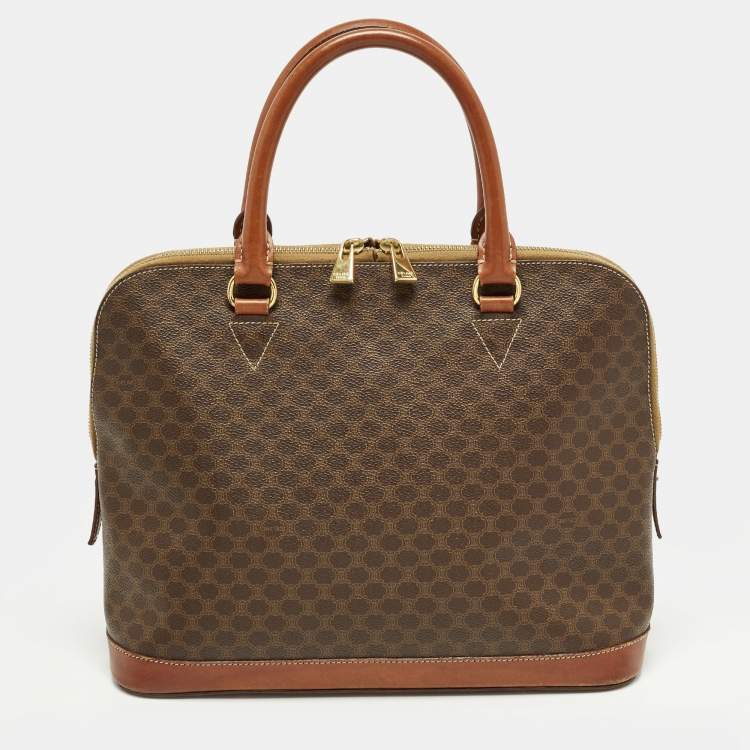 Pre Owned Celine Brown Macadam Print Coated Canvas and Leather Dome Bag