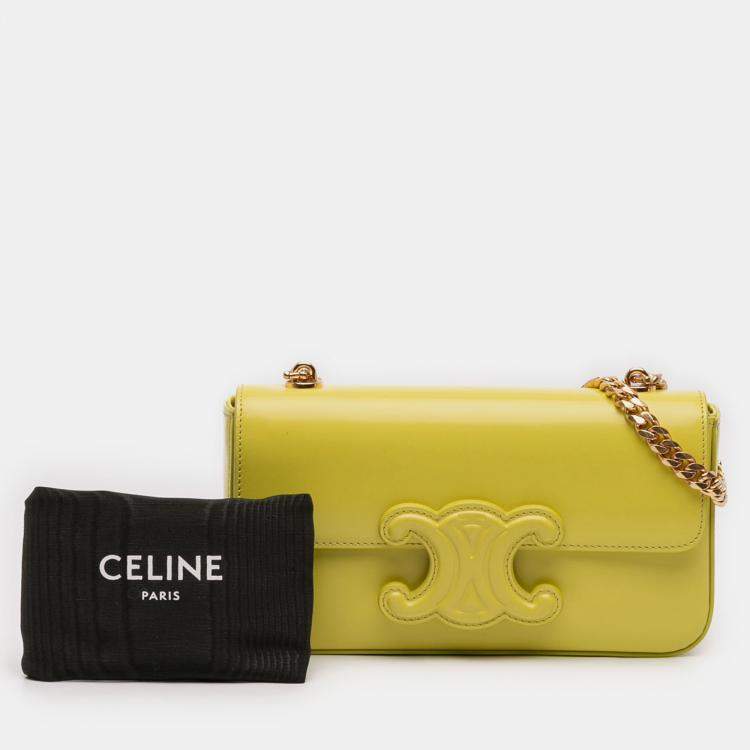 Pre Owned Celine Yellow Shiny Calfskin Claude Chain Shoulder Bag