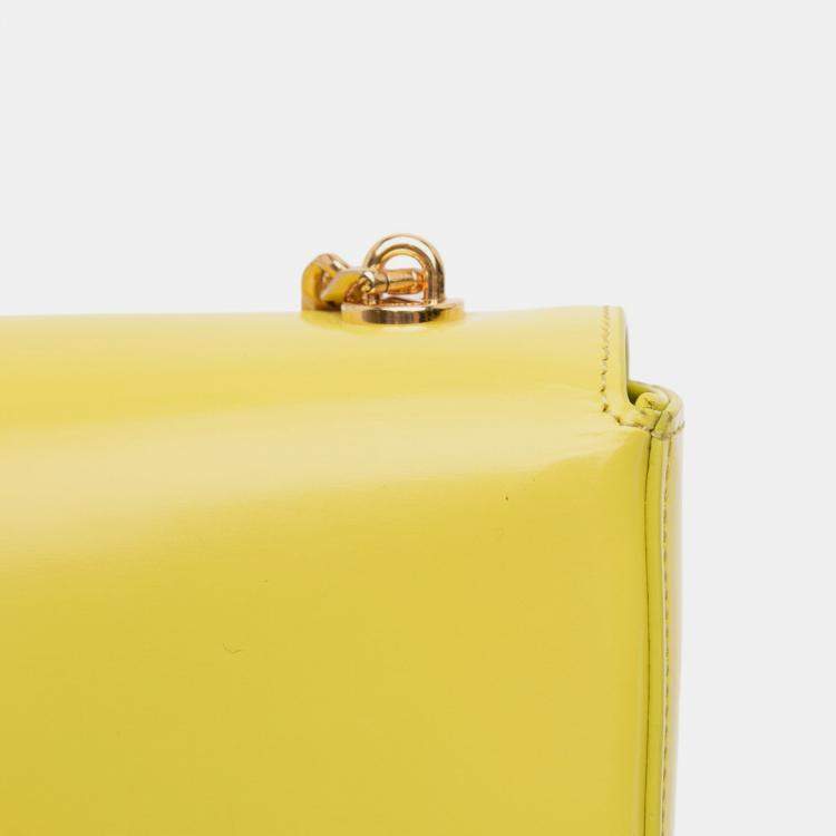 Pre Owned Celine Yellow Shiny Calfskin Claude Chain Shoulder Bag