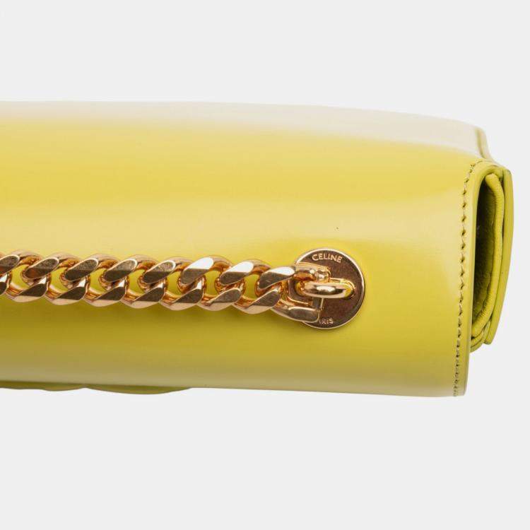 Pre Owned Celine Yellow Shiny Calfskin Claude Chain Shoulder Bag
