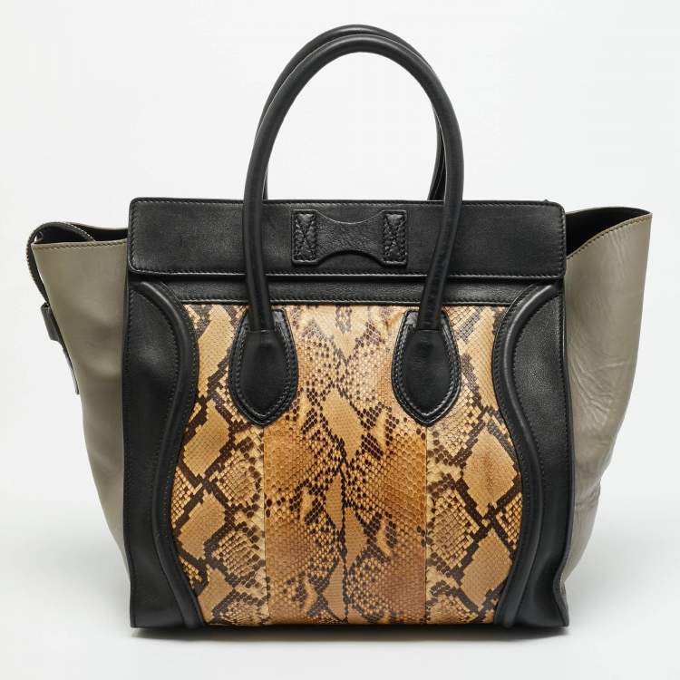 Pre Owned Celine Luggage Mini Tricolor Leather and Python Tote