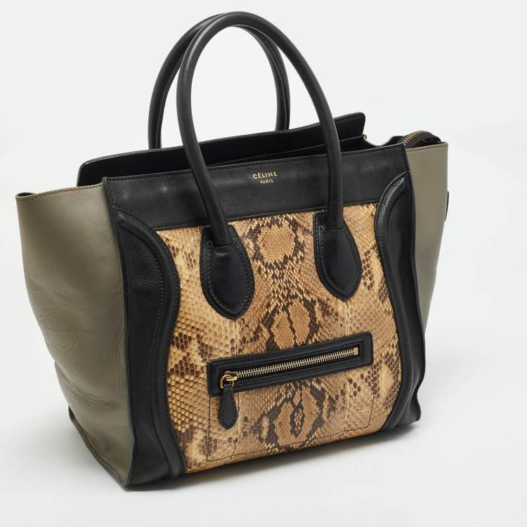 Pre Owned Celine Luggage Mini Tricolor Leather and Python Tote