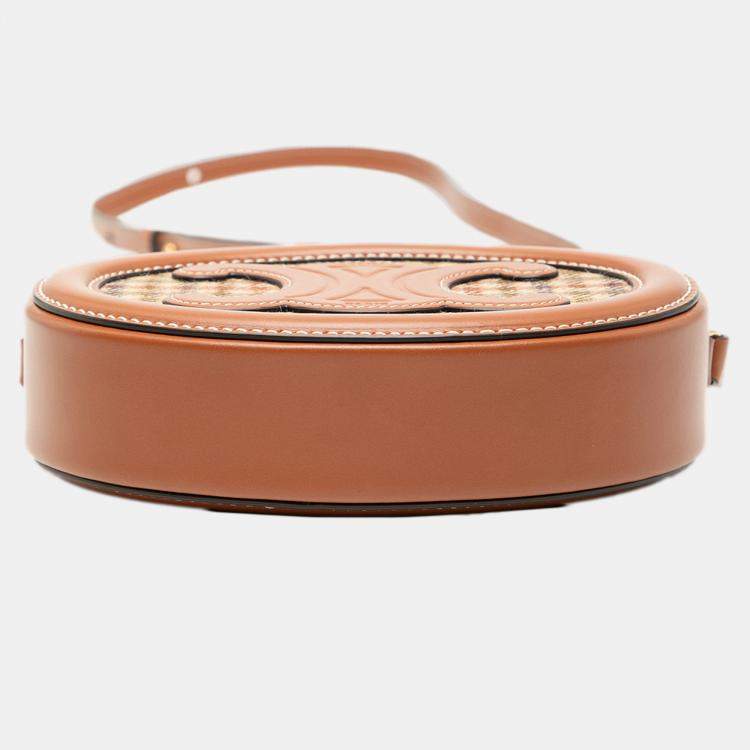 مملوكة مسبقًا Celine Brown Small Houndstooth Canvas and Calfskin Cuir Triomphe Oval Crossbody