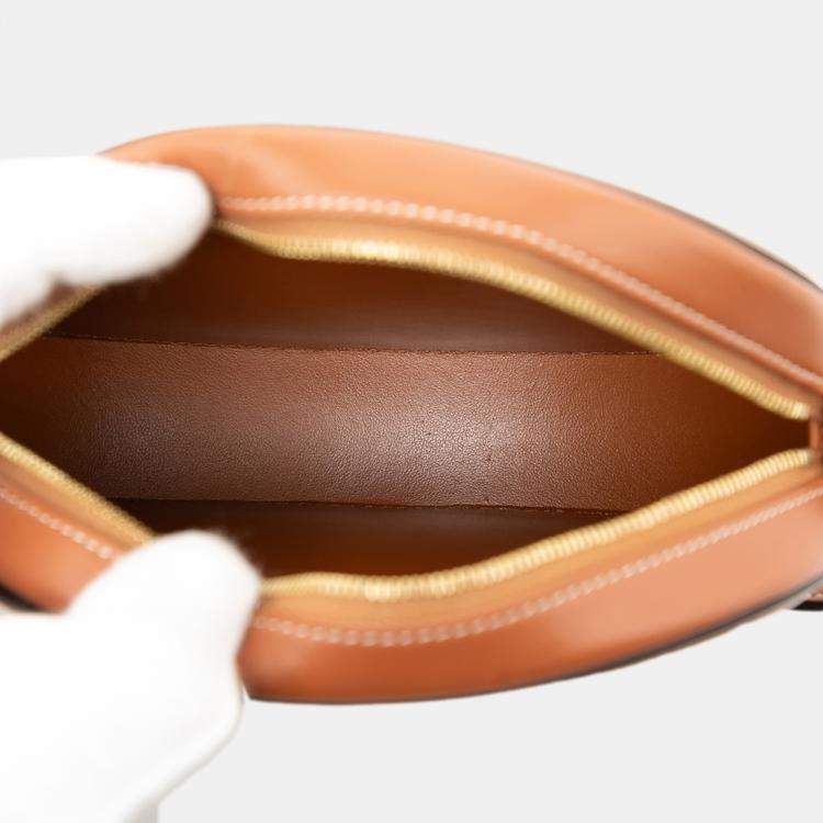 مملوكة مسبقًا Celine Brown Small Houndstooth Canvas and Calfskin Cuir Triomphe Oval Crossbody