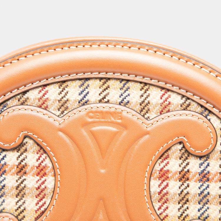 مملوكة مسبقًا Celine Brown Small Houndstooth Canvas and Calfskin Cuir Triomphe Oval Crossbody